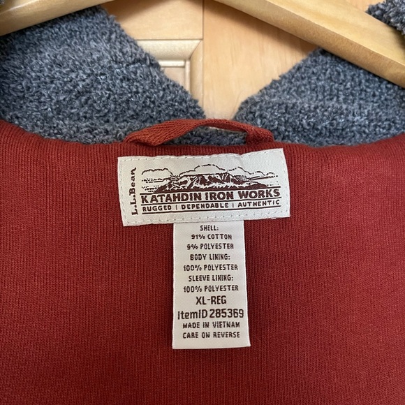 L.L.Bean zip sweatshirt, burnt orange, grey, fuzzy, thick, warm, great condition - Picture 2 of 6
